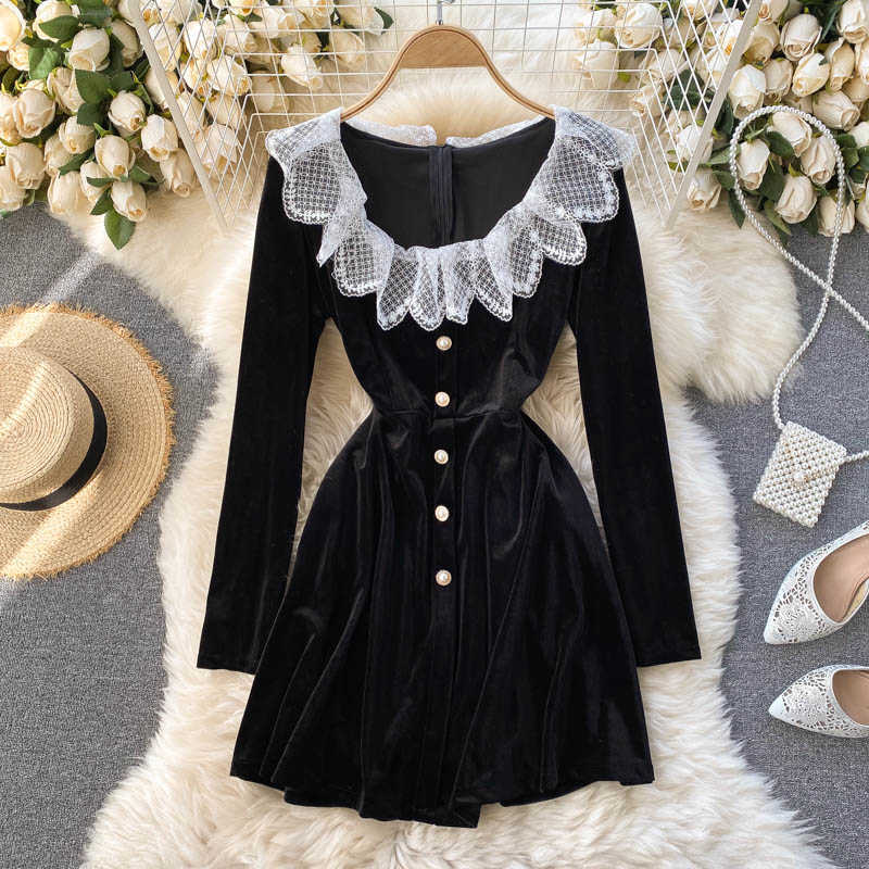 LY VAREY LIN Spring Autumn Women A-line Little Black Dress Lace Stitching High Waist Temperament Velvet 210526
LY VAREY LIN Spring Autumn Women A-line Little Black Dress Lace Stitching High Waist Temperament Velvet 210526