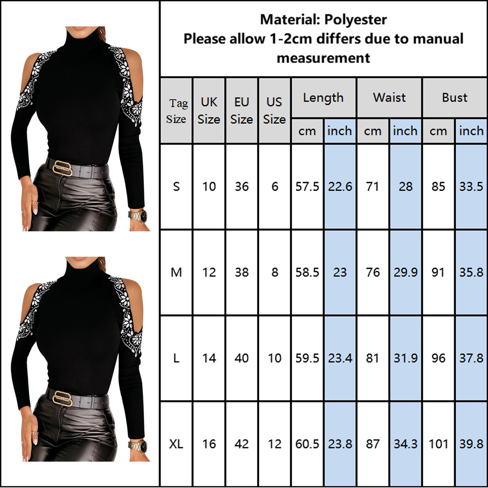 Winter Turtleneck T-Shirts Women Hot Drilling Tee Shirts Sexy Off Shoulder Slim Knitted Tee Tops Female Hollow Out Tshirts D25 210302