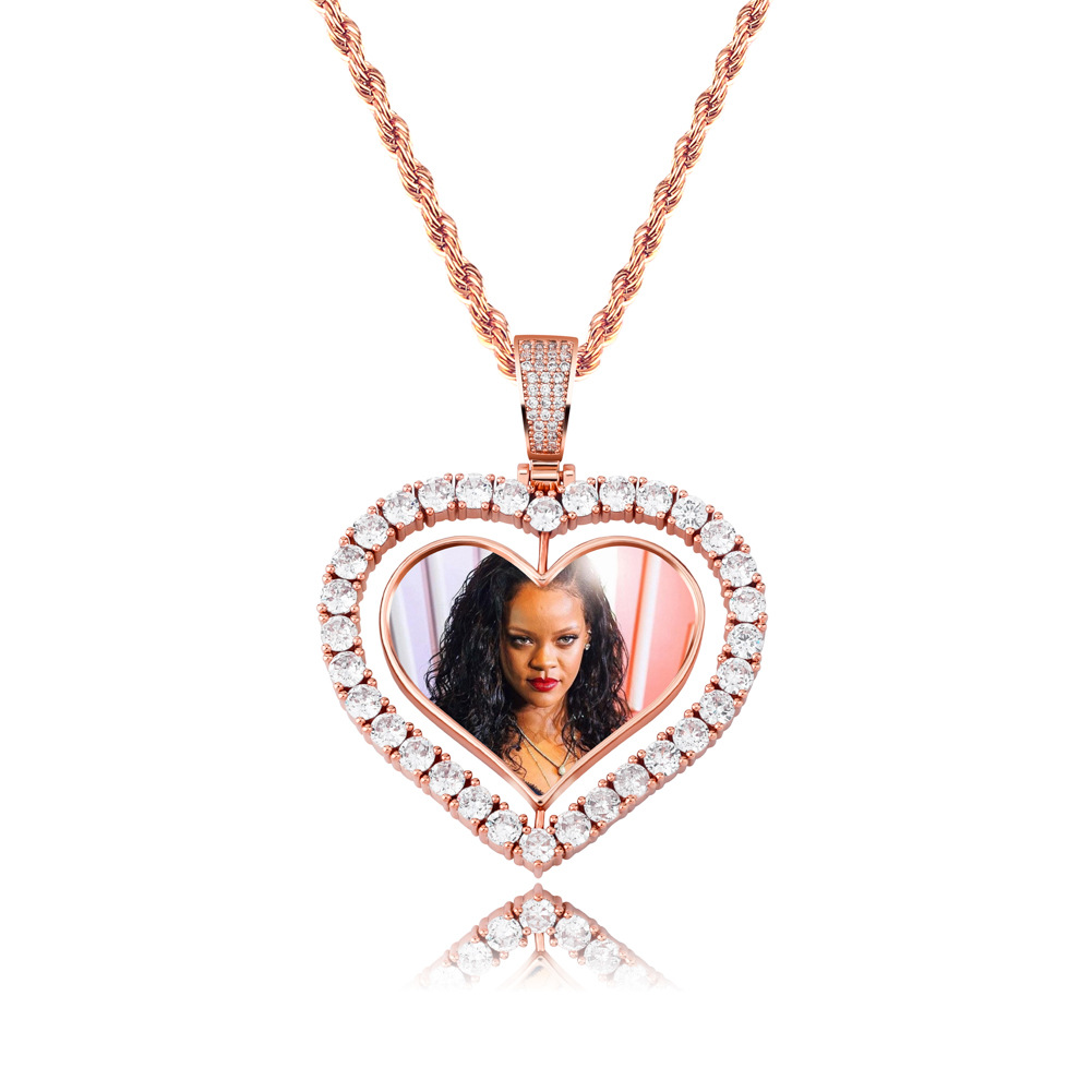 Customize Heart Shape Memorial Photo Pendant Necklace Rotatable Double Sides Men Women Lover Gift Couple Pendants