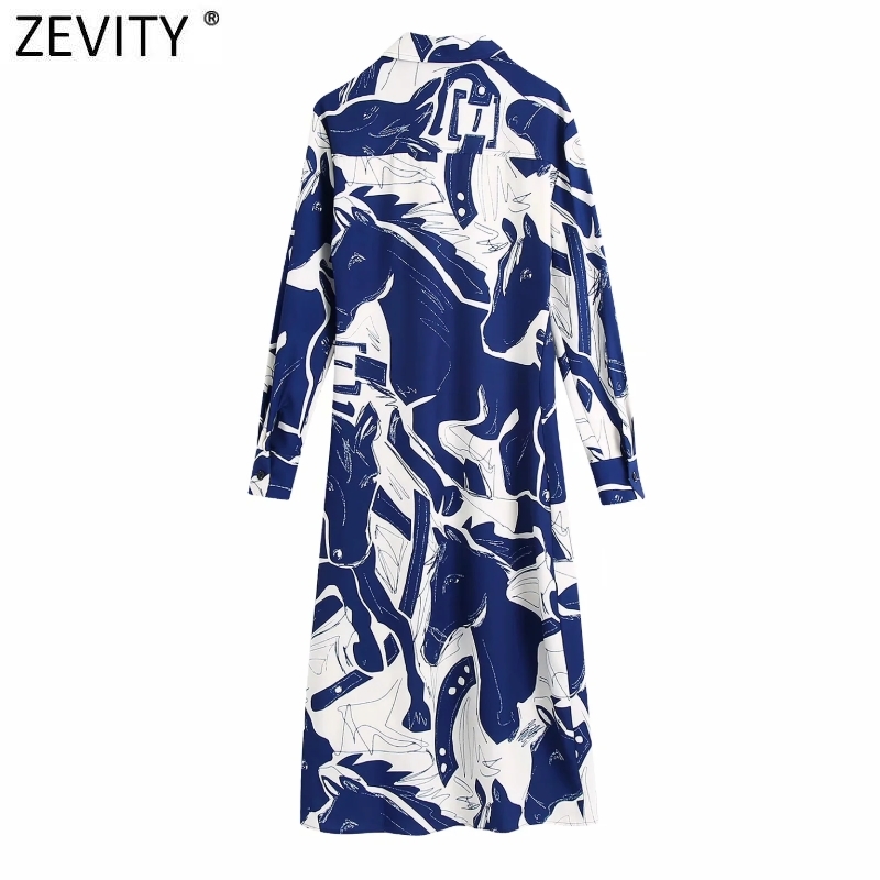 ZEVITY women vintage contrast color graffiti print shirt dress office lady long sleeve kimono vestido chic casual dresses DS4478 210309