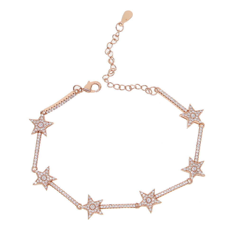 Star Bar Link Chain Bracelet Tennis Chain Paved Tiny Sparking Shiny CZ Stone Stars Bracelets For Women Simple Jewelry Party 210609