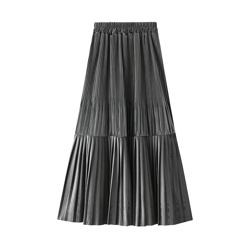 Female Vintage Long Velvet Pleated Skirt Women For Spring Summer Korean Fashion Ladies High Waist Black Green Maxi Skirt Femme 210306