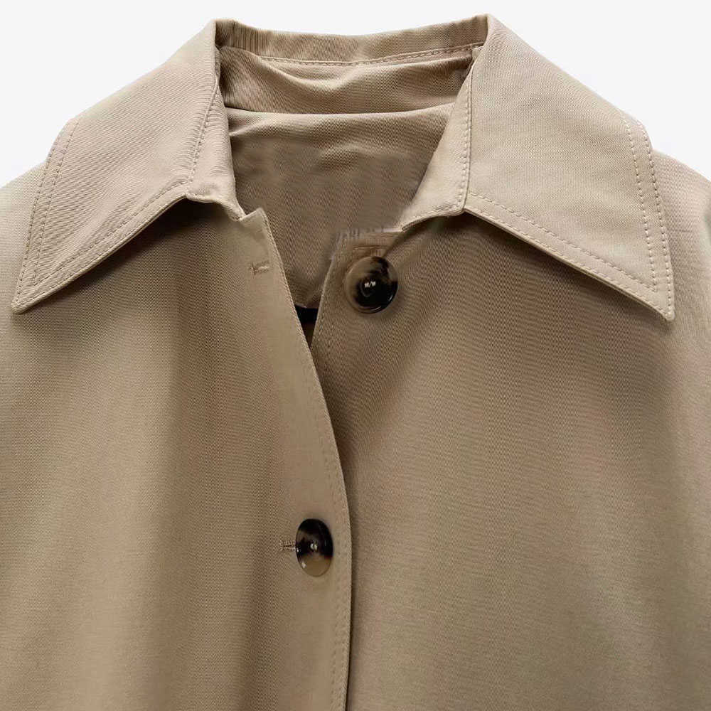 Spring and Autumn women's lapel button pattern mid-length windbreaker coat 210825