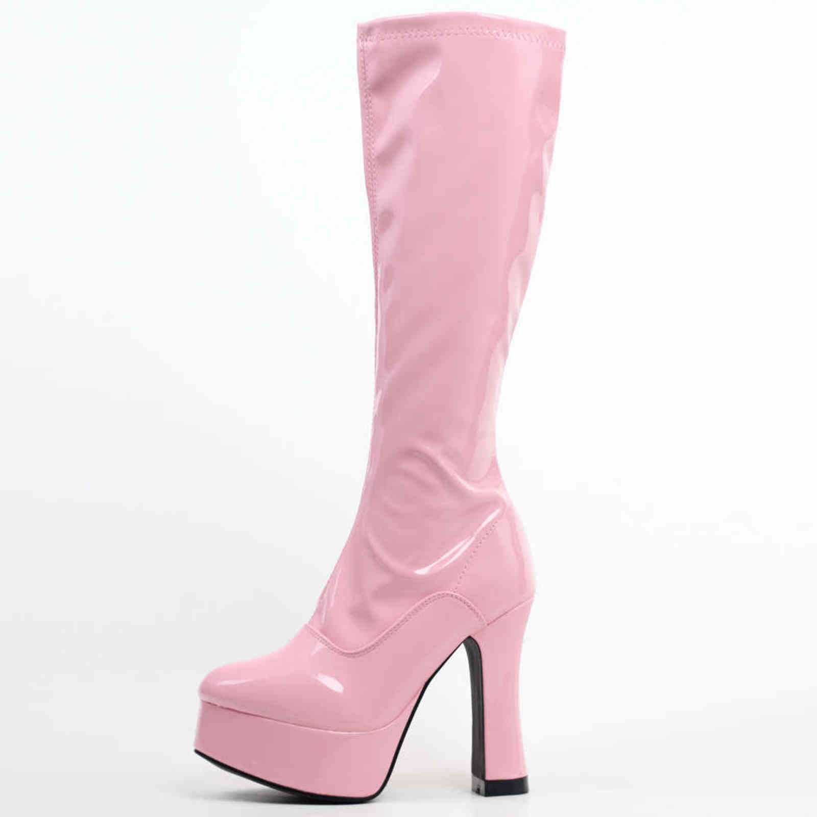 JIALUOWEI New Fashion Women FUNTASMA 4" Chunky Heel Platform GOGO Boot Knee High Boot sexy Leather Shoes Western Style H1102