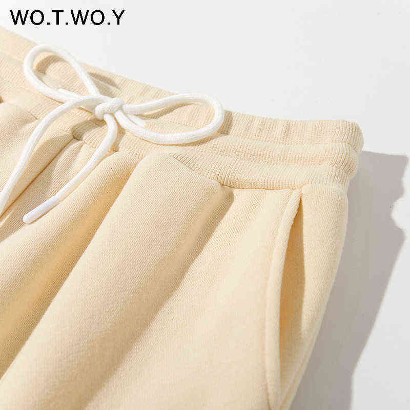 WOTWOY Winter High Waist Fleece Pencil Pants Women Solid Drawstring Thick Trousers Casual Cotton Stacked Sweatpants Femme 211115