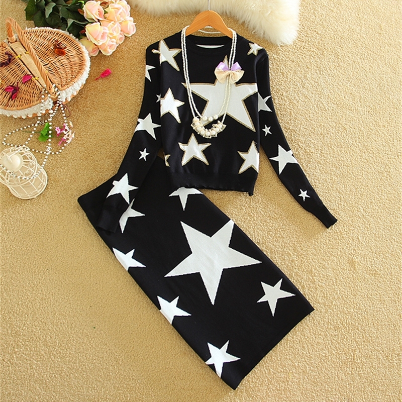Costume for Women Crop Top Knit Sweater Women Clothing Set 2 Piece Sets Europe New Autumn Winter Knitted Blouse Skirt Suit