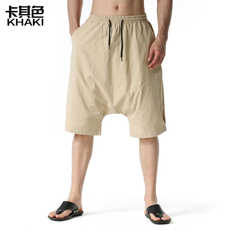 Men's Shorts Casual Drawstring Pockets Drop Crotch Baggy Long Trousers Harem Pants Retro Flying Mouse Style Slacks