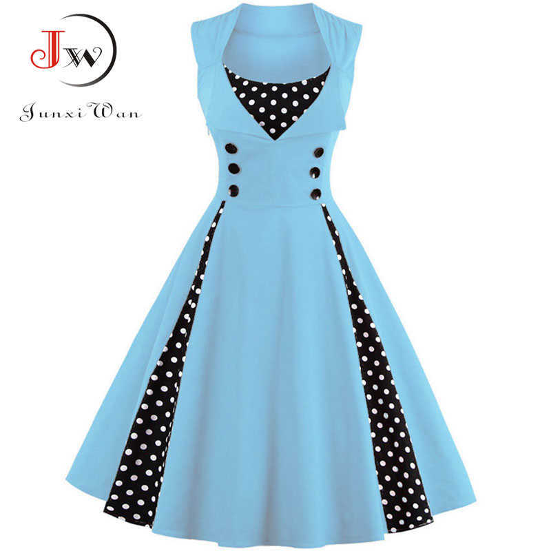 S-4XL Women Robe Retro Vintage Dress 50s 60s Rockabilly Dot Swing Pin Up Summer Party Dresses Elegant Tunic Vestidos Casual 210623
