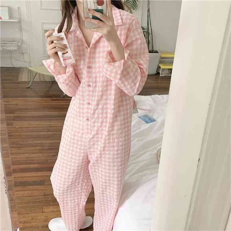 Plaid Cotton Ins Fashion Long Sleeve Sleepwear Girls Sweet Lovely Loose Pajamas Women Cute Home Wear Jumpsuit 210525, Blue
Plaid Cotton Ins Fashion Long Sleeve Sleepwear Girls Sweet Lovely Loose Pajamas Women Cute Home Wear Jumpsuit 210525, Blue