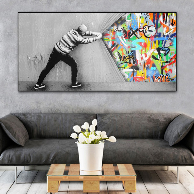 Graffiti Art Wall Pictures for Living Room Banksy Scenes Street Canvas Paintings Wall Art Posters Prints Home Cuadros Decor