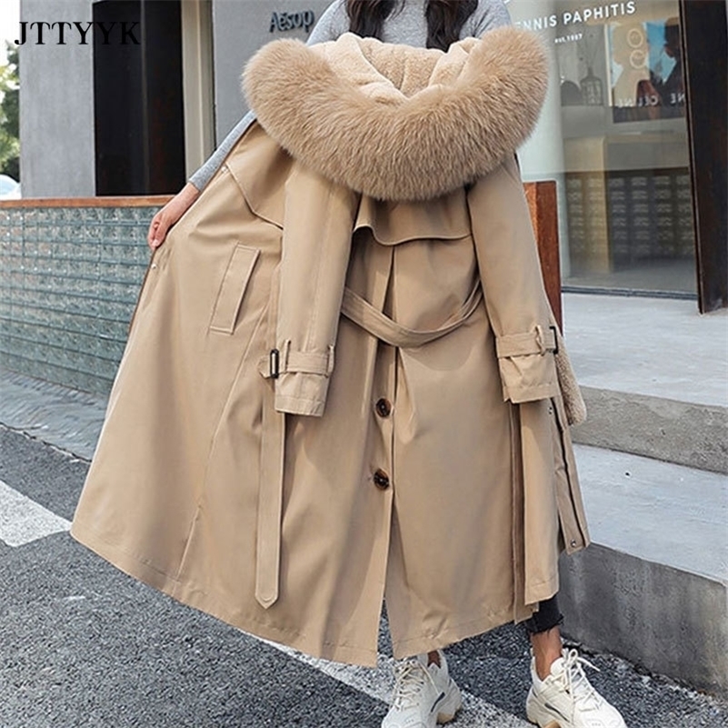 -20 Winter Down Jacket Women Hooded X-Long Parka Mujer Thick Warm Cotton Padded Parkas Woman Wool Liner Plus Size Jackets Coat Y201006