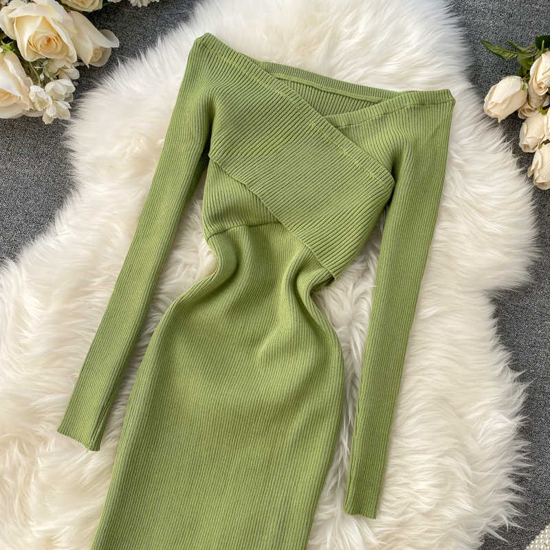 Slim Off Shoulder Cross Criss Autumn Knit Sweater Midi Long Dress Bodycon Party Winter Sexy Women Casual elegant Vestidos