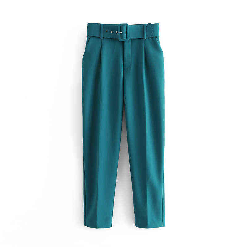High Waist Sash Pockets Office Lady Suit Pants - Black