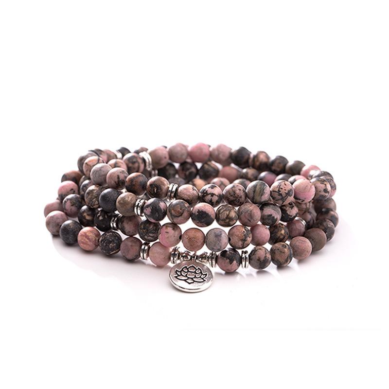 Beaded, Strands Fashion Women's Natural Black Line Red Stripe Stone Bracelet 108 Mala Lotus Chakra Yoga Healing Wholesale