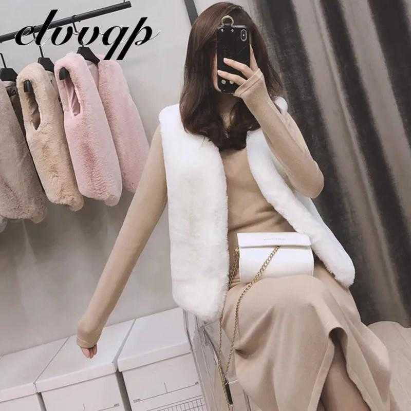 High Quality Faux Fur short Vest Coat Women Spring Autumn Sleeveless V-neck Soft Hairy Waistcoat Fur Jacket Outerwear LU1515 211019