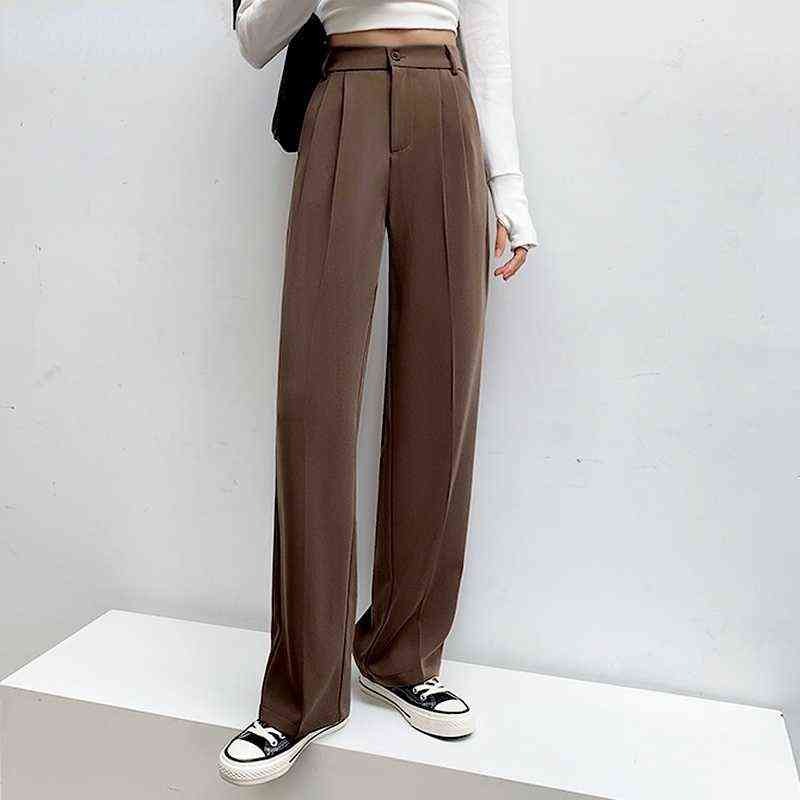 Casual High Waist Loose Wide Leg Pants for Women Spring Autumn Female Floor-Length White Suits Ladies Long Trousers 211115