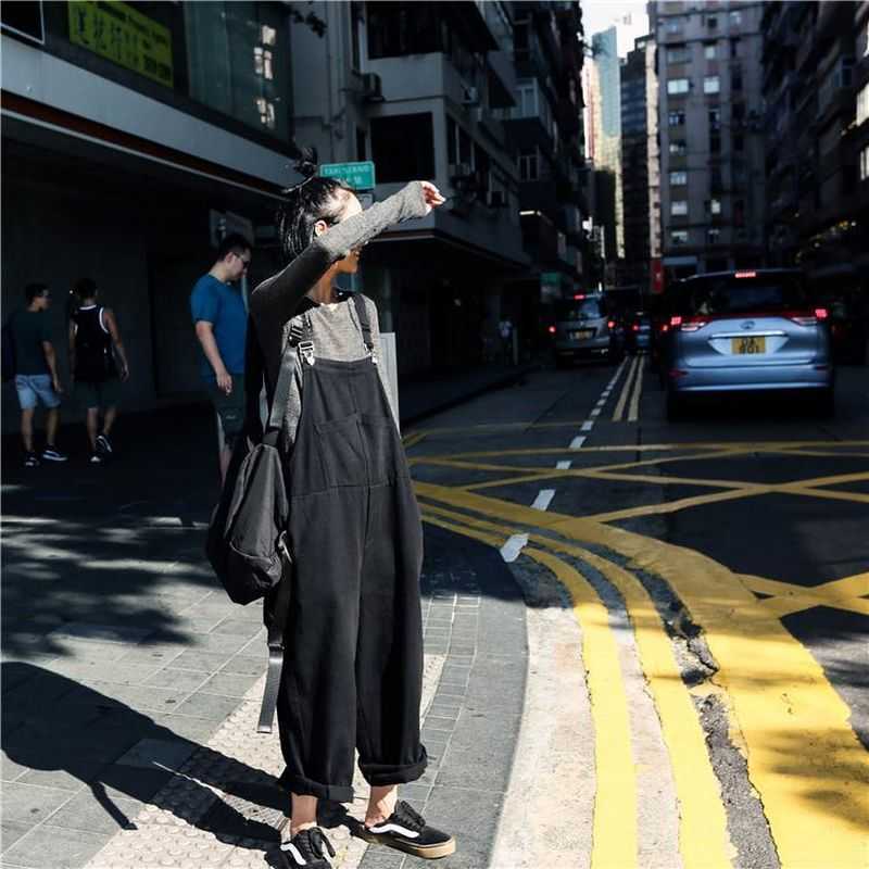 women Jumpsuits Spring age-reducing Harajuku Rompers high-waist wide-leg overalls jeans women's all-match trousers 210526