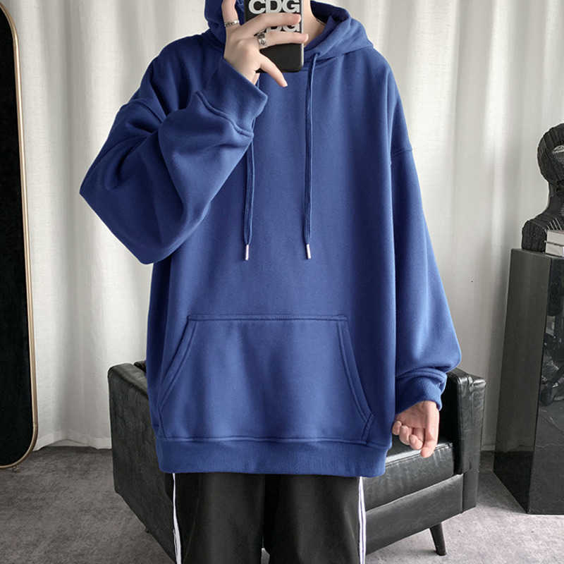 HybSkr Korean Men's Solid Color Hoodies Casual Hooded Pullovers Hoodie Warm Fleece Male Loose Sweatshirts Man Clothing 210927