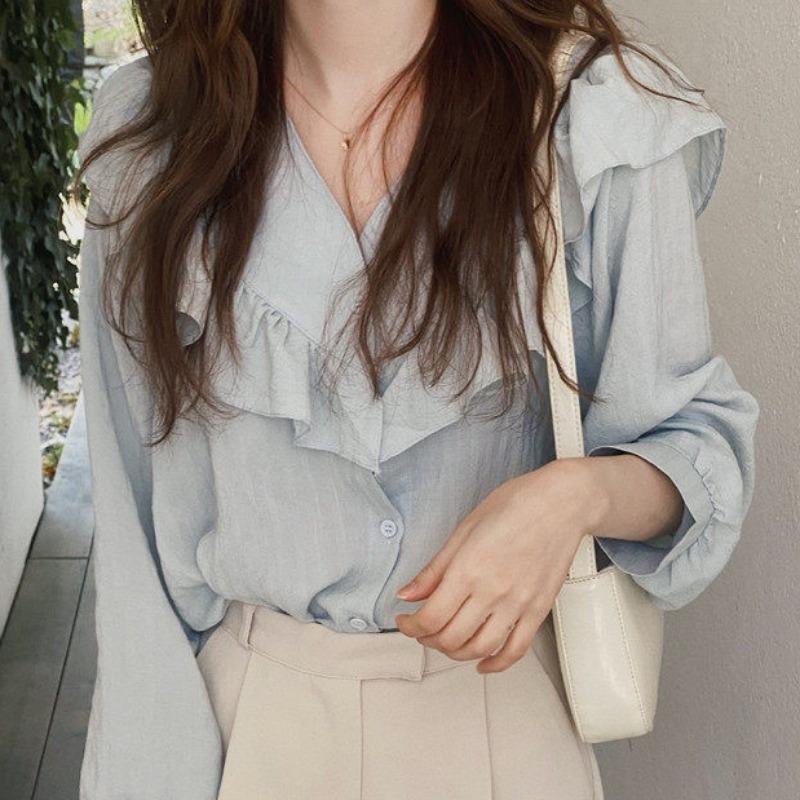 Women's Blouses & Shirts Korean Chic Fairy Gentle Sweet Ruffled Blusas Mujer V Single-breasted Long Sleeve Shirt Women Solid Oversize Tops F, White
Women's Blouses & Shirts Korean Chic Fairy Gentle Sweet Ruffled Blusas Mujer V Single-breasted Long Sleeve Shirt Women Solid Oversize Tops F, White