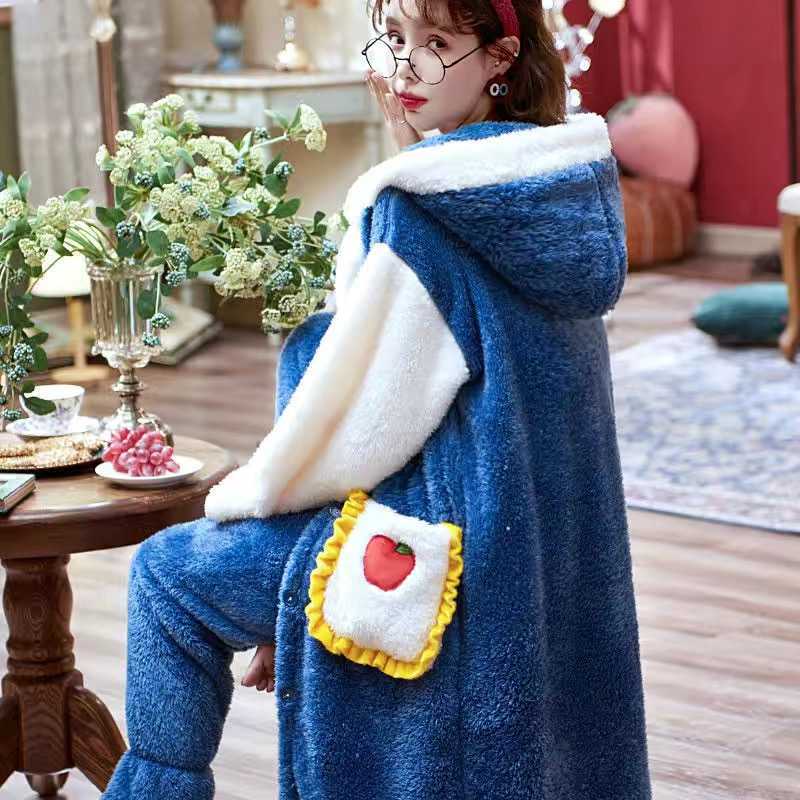 Winter Flannel Pajamas Set For Women Animal Thick Warm Cute Long Sleeves Sleepwear Loose Pyjamas Suit Homewear Clothes 210924