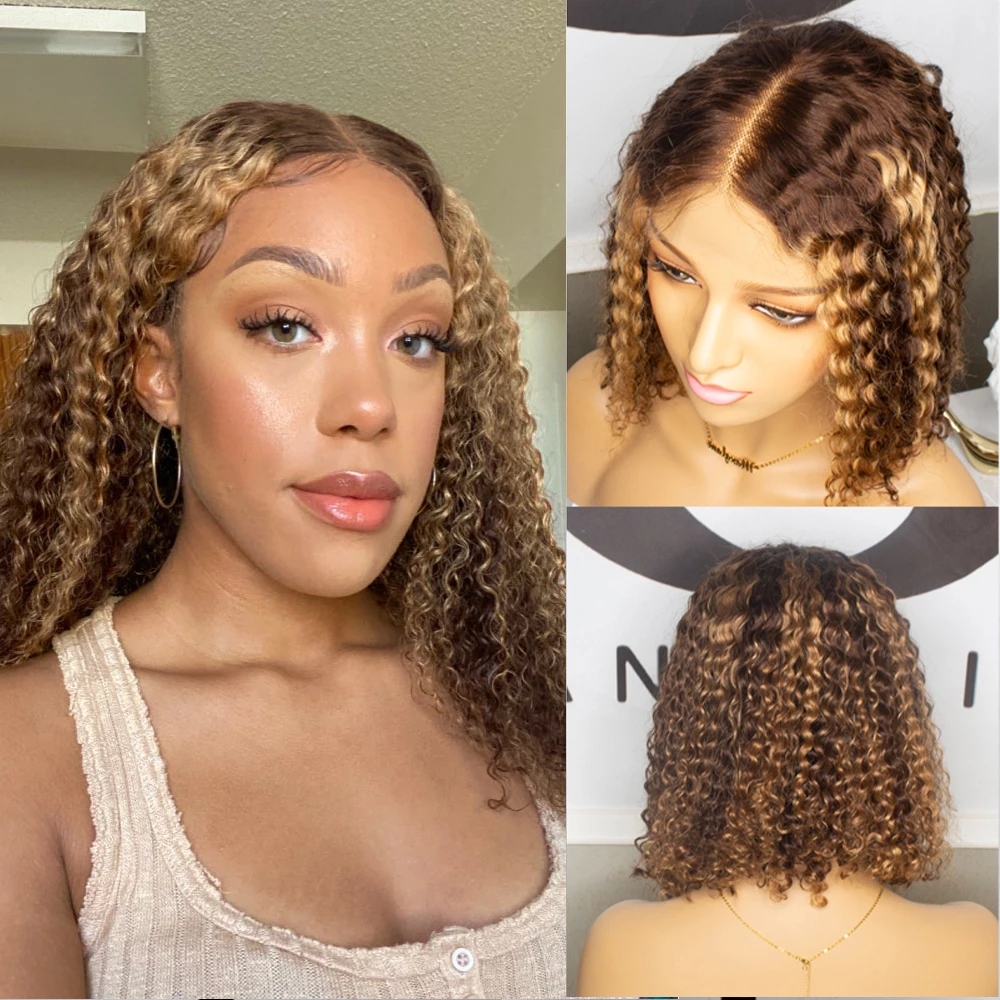 Highlight Color Human Hair Curly Deep Water Wave Frontal Wigs for Black Women Brazilian 13x1 T Part Blonde Synthetic Lace Fr