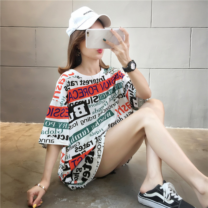 Girl T-shirts Printing Letter Loose Round Neck Top Female Short Sleeve T-shirt For Women Clothing Large Size Women's T shirt New T200614