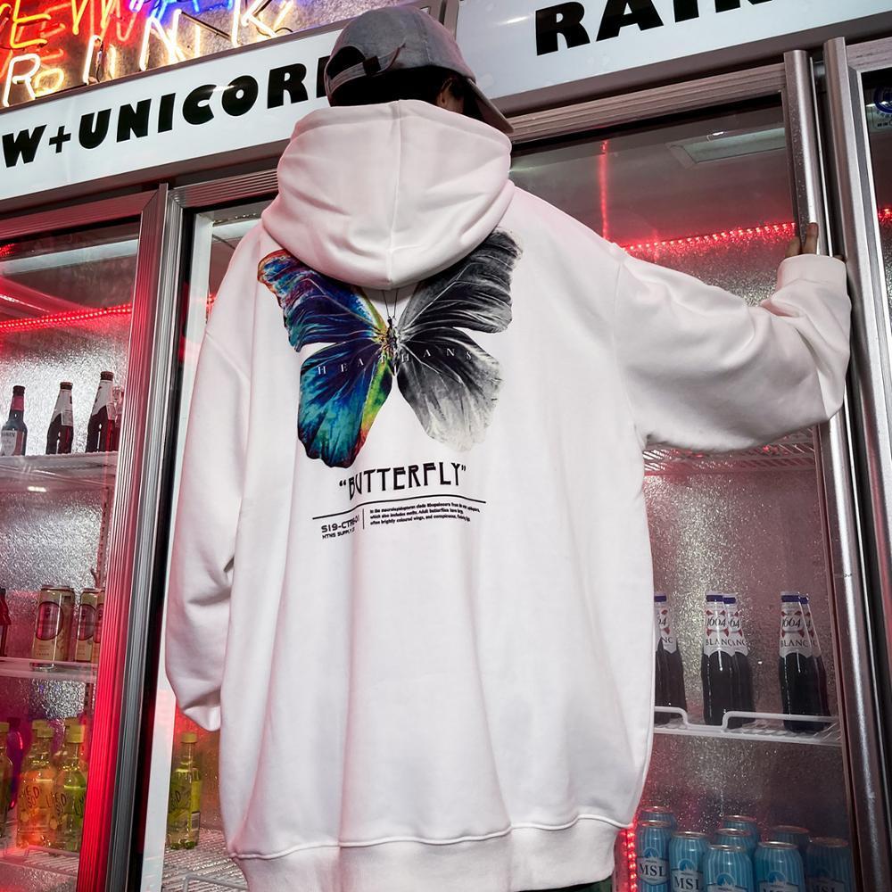 Harajuku Butterfly Hoodie Swatshirt Men Color Butterfly Hip Hop Streetwear Hoodie Fleece Winter Autumn Hoodie Black Unisex 201127