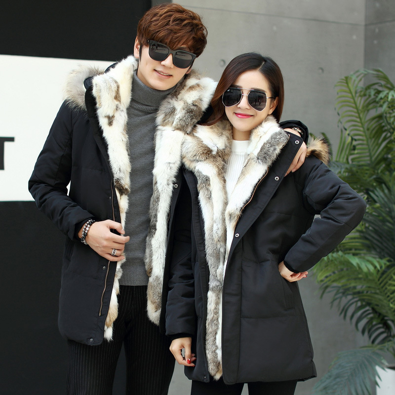 winter Men and women duck down jacket men's coat parkas warm Rabbit fur collar Hooded Warm Down Coat Male Parkas men 201225
