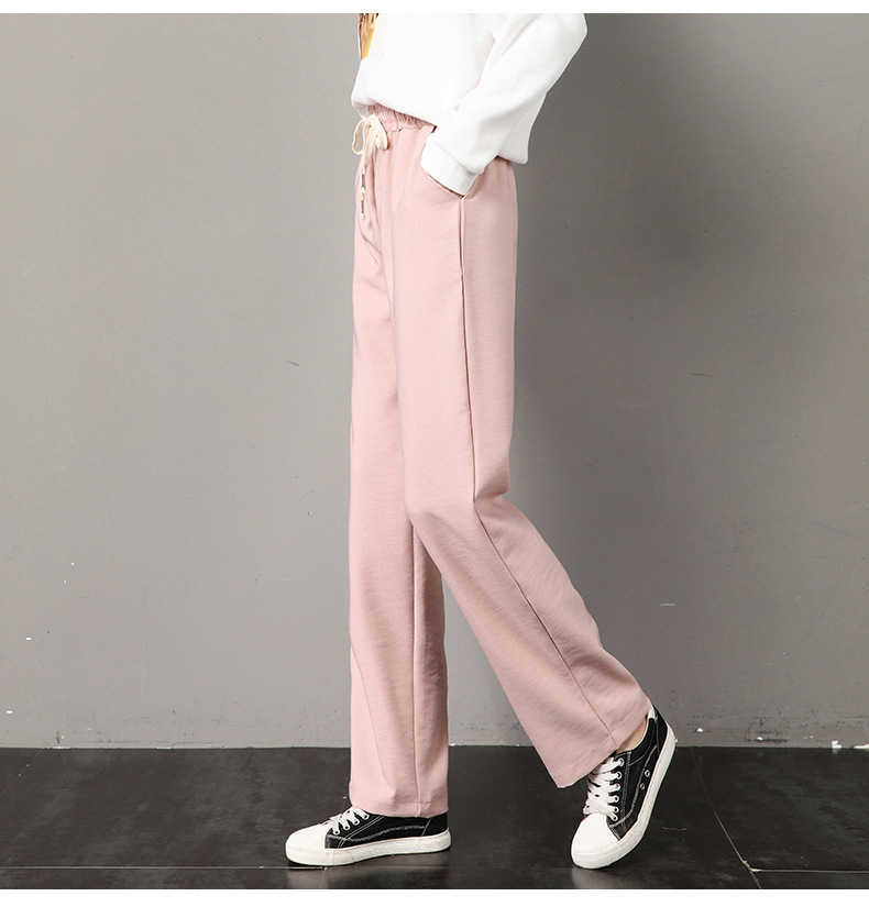 Spring Autumn High Waist Lace Up Wide Leg Trousers Ladies Loose Straight Casual Joggers Sweatpants For Women Black Harem Pants 210604