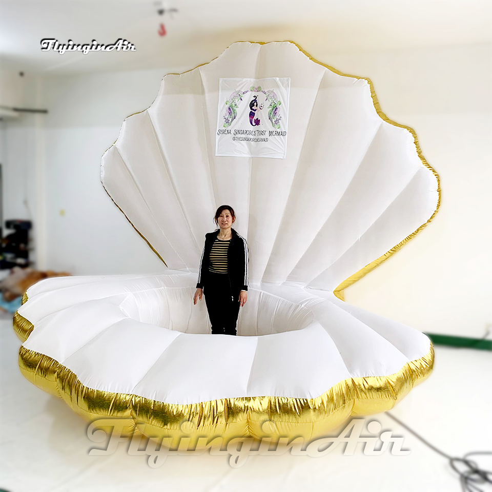 Outdoor Advertising Inflatable Golden Shell Balloon 3m Blow Up Clam Seashell Model Simulated Mussel For Club And Bar Decoration