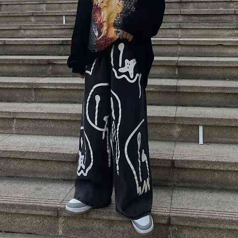 pantalon pour femme Hip Hop Skull face print baggy jeans men Straight Denim Cargo Pants Oversized black Women Jeans 211111