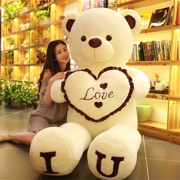 100cm Big i Love You Teddy Bear Plush Toy Lovely Huge Stuffed Soft Bear Doll Lover Bear Kids Toy Birthday Gift for Girlfriend Q0727