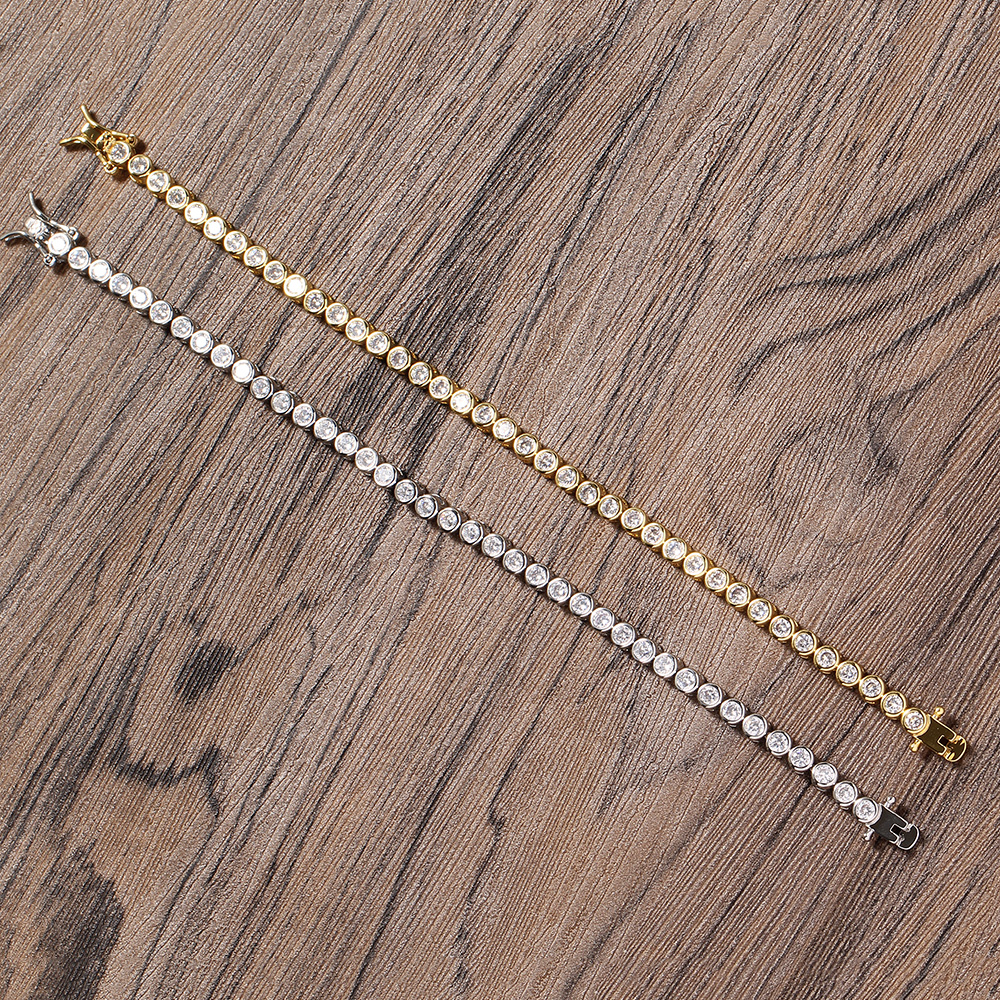 New Fashion Round Charm Tennis Bracelet Bangle Iced Out 5mm Width 7inch 8inch High Quality Brass Hip Hop Bling CZ Zircon Men's Jewelry for Women 