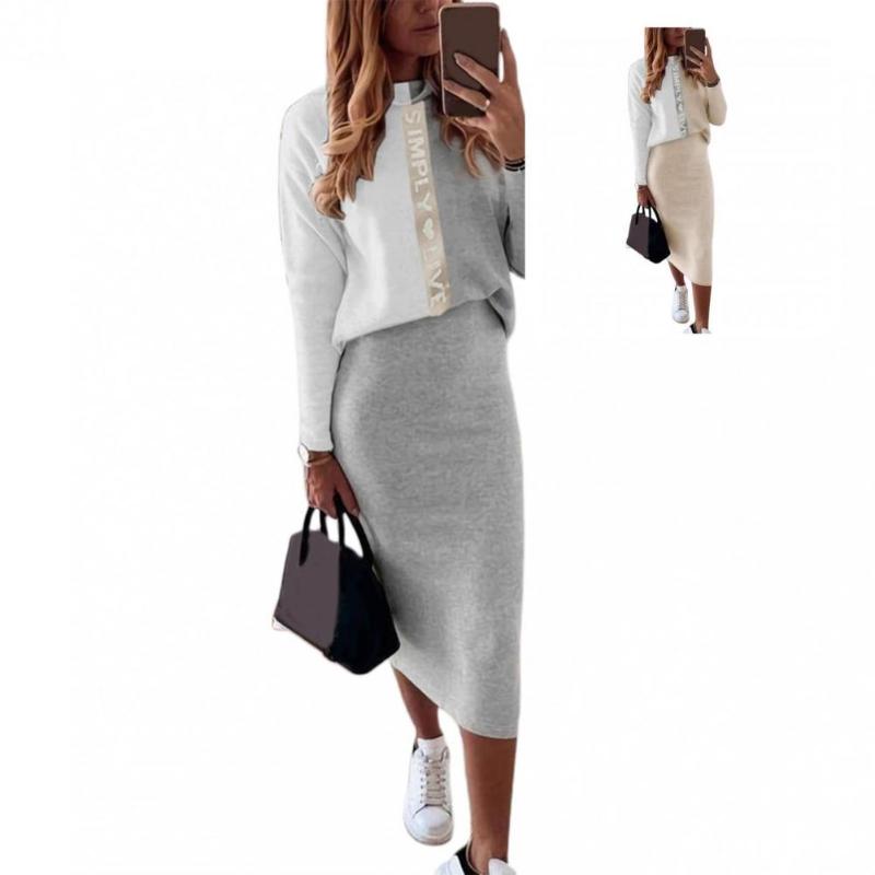 Two Piece Dress Bodycon Skirt Set Round Neck Elegant Warm Slim-fitting Mid-Calf Suit, White
Two Piece Dress Bodycon Skirt Set Round Neck Elegant Warm Slim-fitting Mid-Calf Suit, White