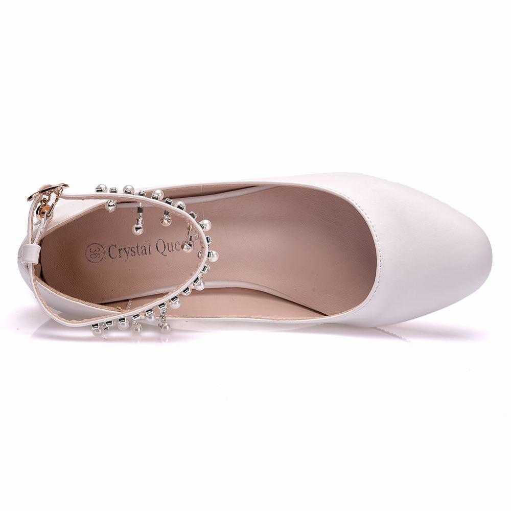 Crystal Queen Women's High Heels Water drill Pendant Chain Sexy Bride Party 3CM Pointed toe Shallow mouth Shoes 210907