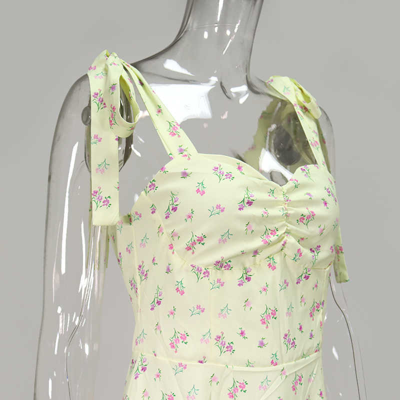 Colysmo Floral Summer Dresses Women Spaghetti Straps Chest Ruched Long A-line Sweet Print Prairie Chic Midi 210527