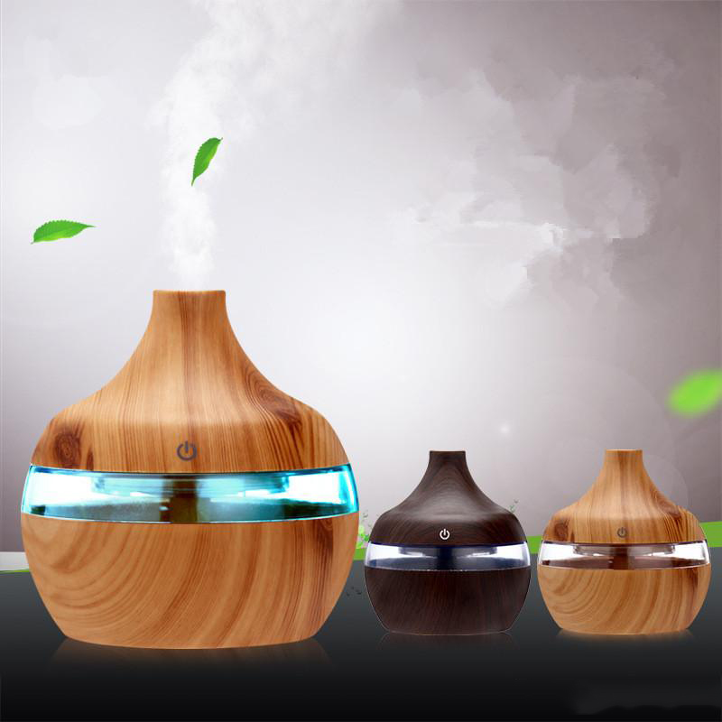 300ml Essential Oil Diffuser Ultra humidifier USB Electric Wood Grain Cool Mist Diffusers air purifiers with 7 LED color light