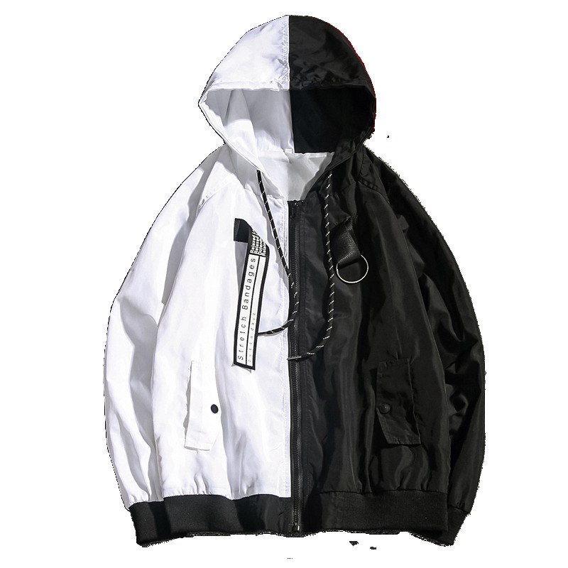 Hip Hop Mens Hooded Windbreaker Jacket Autumn Casual Vintage Color Block Loose Track Hoodie Jacket Coats Streetwear HipHop 201127