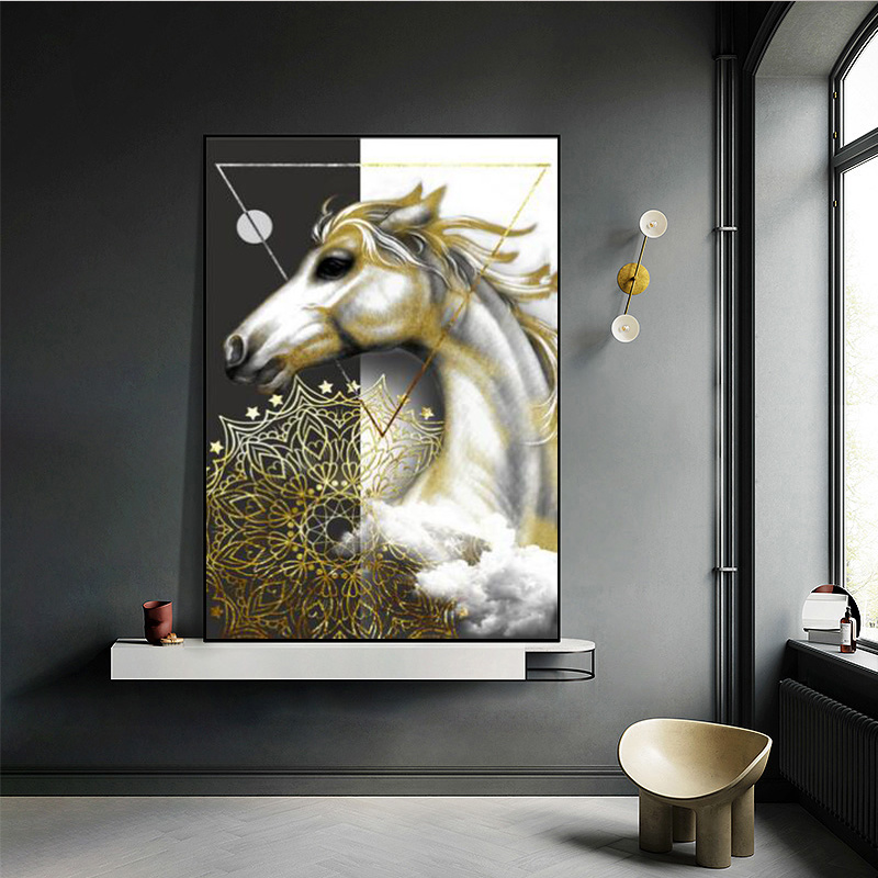 Islamic Style Golden Horse Oil Painting on Canvas Art Mural Animal Poster Picture for European Classical Room Decoration