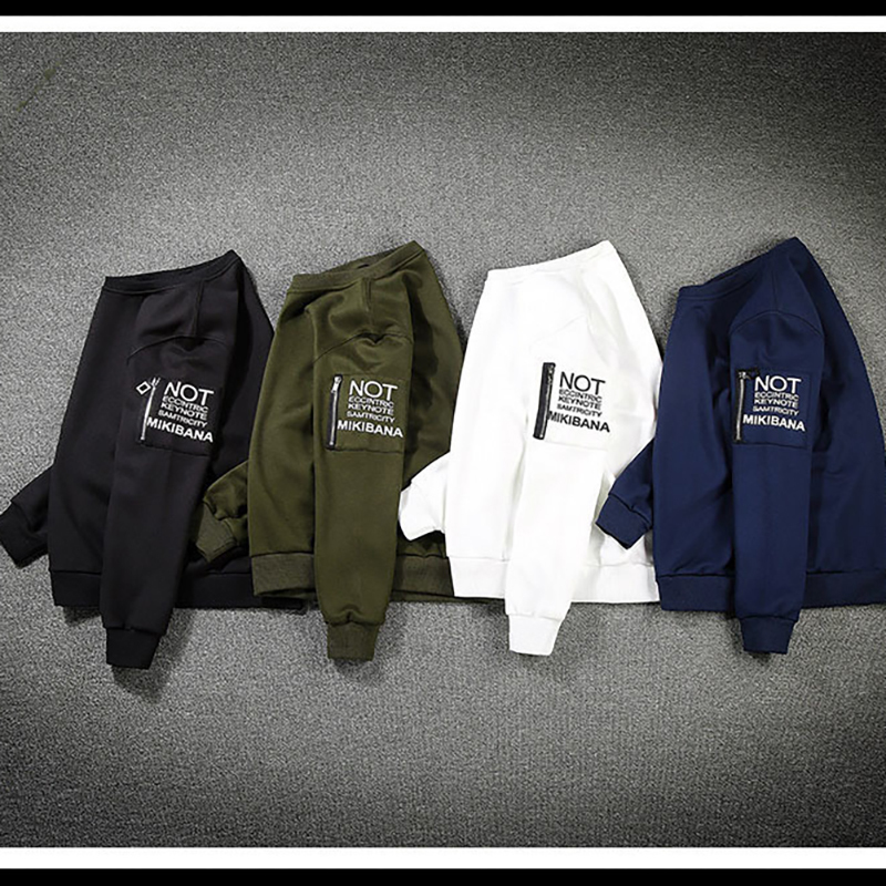 Mens Casual Sweatshirts Solid Color Letter Print O-Neck Men Pullovers Simple Streetwear Loose Autumn Man Clothing Hip-Hop 201127