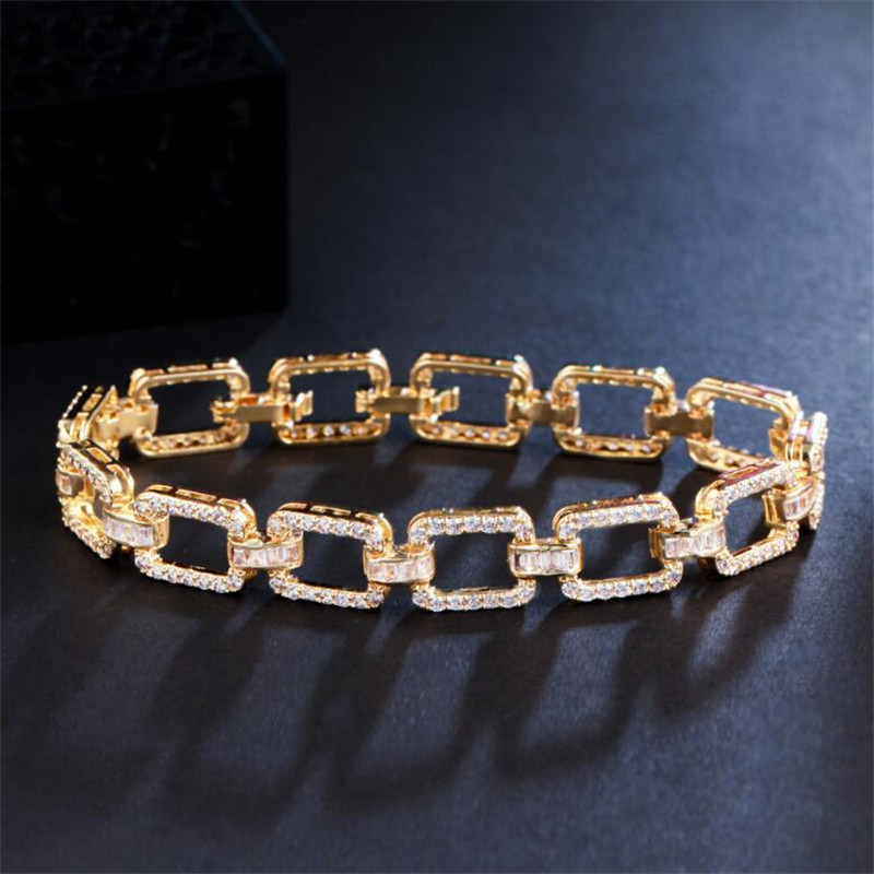 Choucong Brand Luxury Jewelry Wedding Bracelet 18K White Gold Fill Pave Sapphire CZ Diamond Zircon Simple Fashion Party Women Chain Bangle For Lovers&