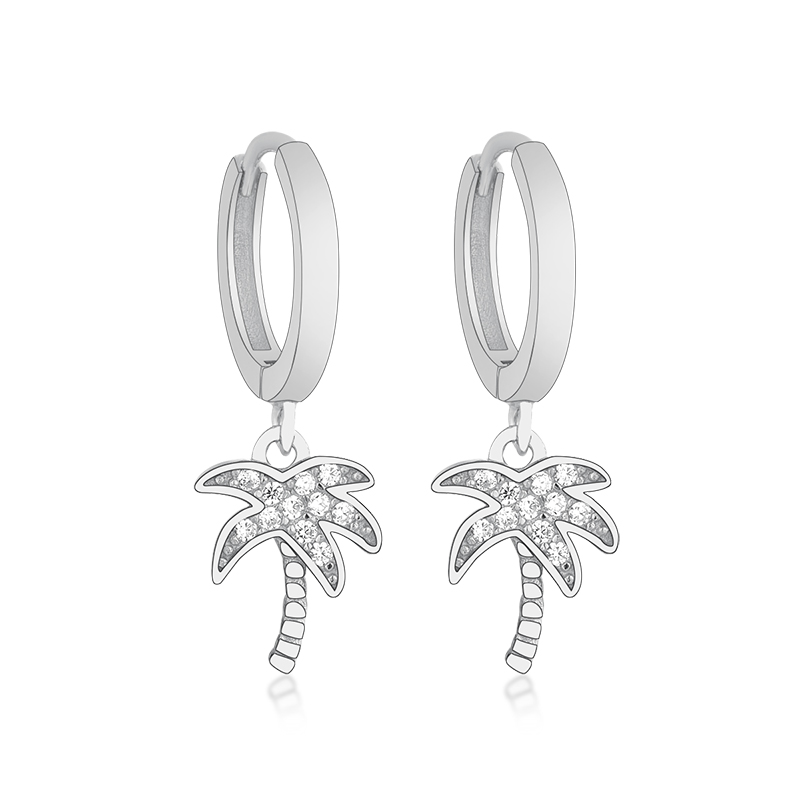925 Sterling Silver Hoop Earring Women Jewelry Gold Plated Palm Tree Clip Circle Round Earrings Boucle Doreille Femme