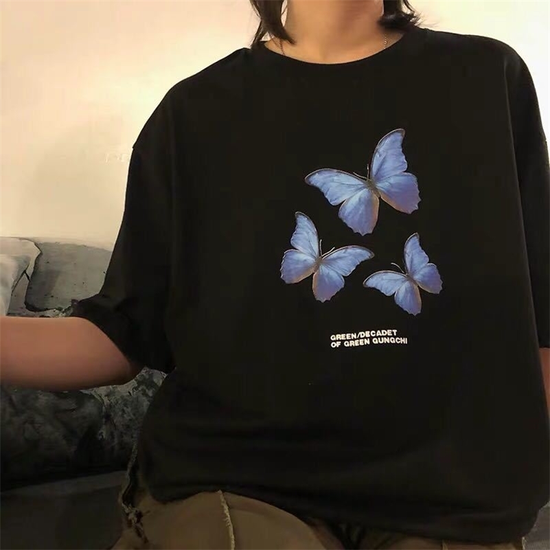 Printed Butterfly T-Shirts Women Loose Causla Short Sleeved T-Shirt Female Korean Fashion Bottoming Shirt Top Summer Tees O-Neck 210306