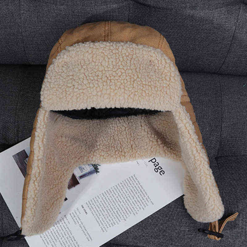 HT3425 Fashion Winter Hat Thick Warm Berber Fleece Trapper Earflap Cap Men Women Lamb Wool Russian Hat Male Female Bomber Hat 211227