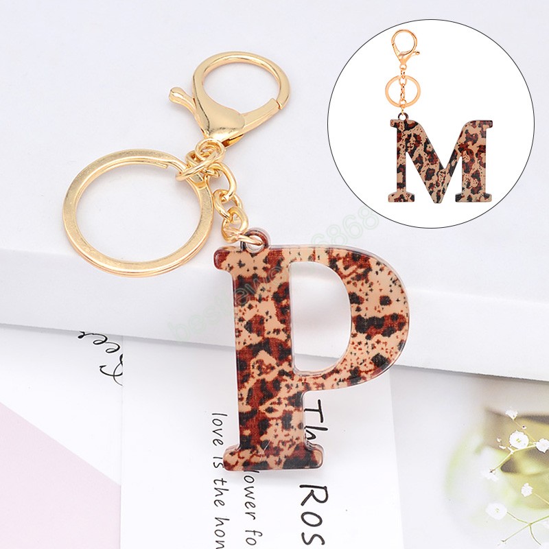 Acrylic 26 Letters Plastic Keychains Leopard Print A-Z Initial Keyrings Women Handbag Hanging Pendant Key Chains Accessories