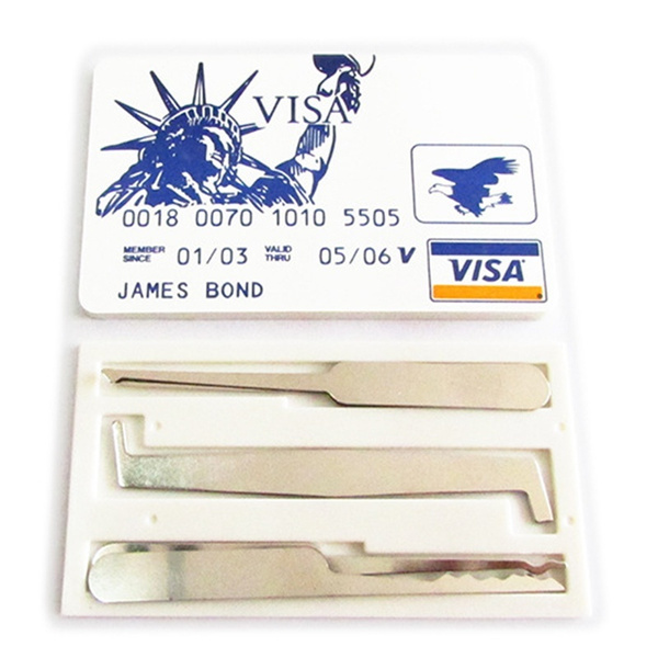 5 in1 Locksmith Brand New JAMES BOND Credit Card Pick Car Lock Tool Lock pick set 
5 in1 Locksmith Brand New JAMES BOND Credit Card Pick Car Lock Tool Lock pick set