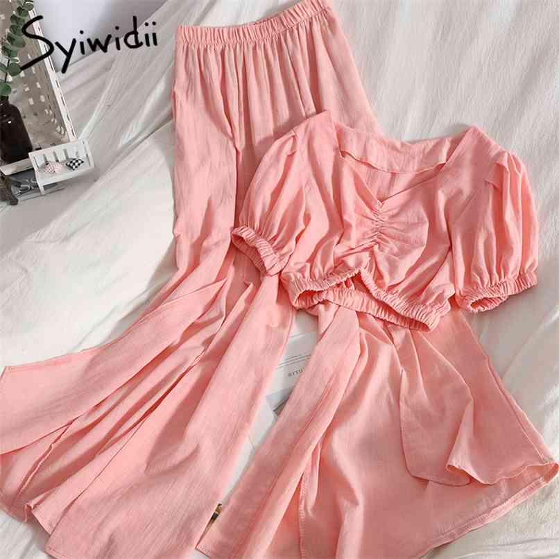 2 Piece Sets Women Pink Pants and Blouse Summer Beach Party V Neck Crop Tops Split Wide Leg High Waist 210607, White
2 Piece Sets Women Pink Pants and Blouse Summer Beach Party V Neck Crop Tops Split Wide Leg High Waist 210607, White