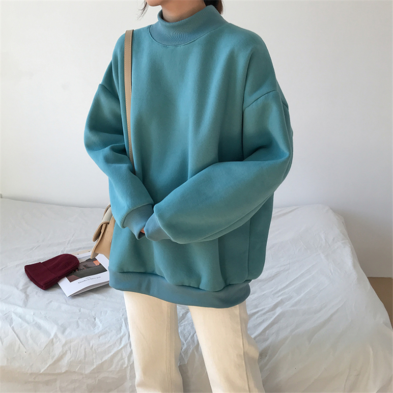 Flectit Winter Warm Oversized Sweatshirt Without Hood MockNeck Sweatshirt Big Size Casual Women's Hoodies & Sweatshirts / 201202