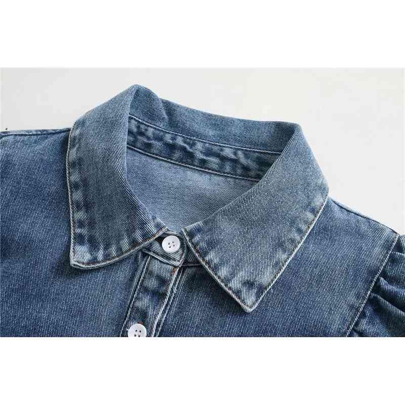Elegant Women Blue Denim Shirts Fashion Ladies Lace Ruffles Tops Sweet Female Chic Turn Down Collar Blouses 210527