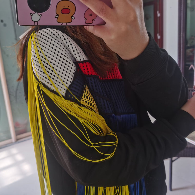 TVVOVVIN Autumn Winter streetwear New Europe Rainbow Tassel Patchwork Mesh Plus Down Thick Women's Sweatshirt Tops A479 201028